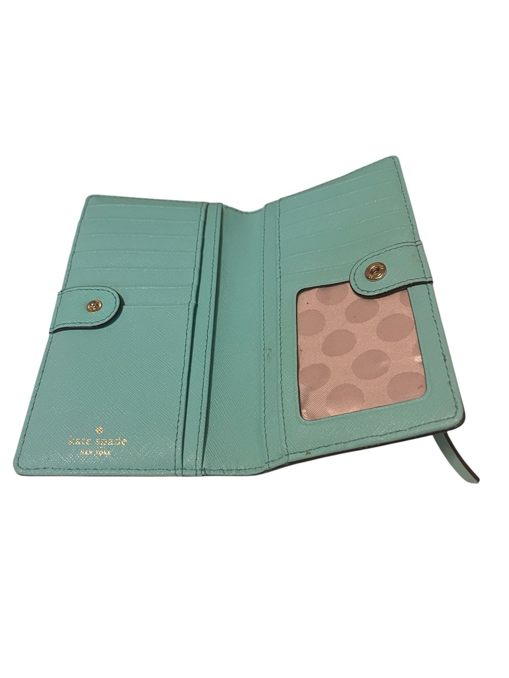 kate spade Mint Green Saffiano Leather Wallet with Gold Logo - Picture 3 of 3